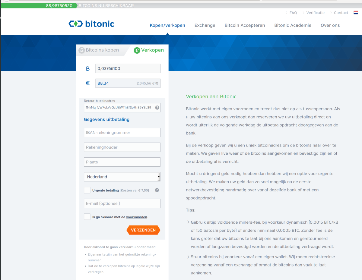 How to sell bitcoins on Bitonic.nl?
