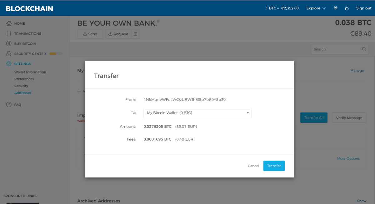 Transfer bitcoins from your paper wallet to the Blockchain.info wallet