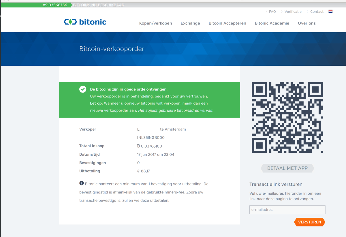 Bitcoins sold on Bitonic.nl