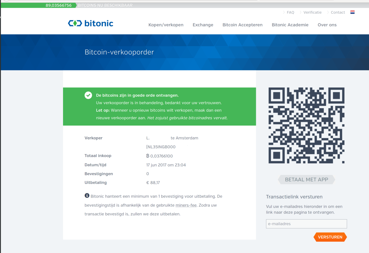 bitcoins verkopen via bitonic