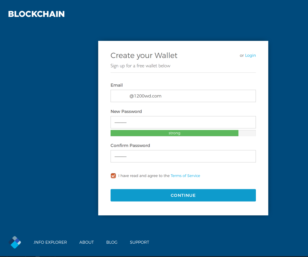 Create wallet on Blockchain.info